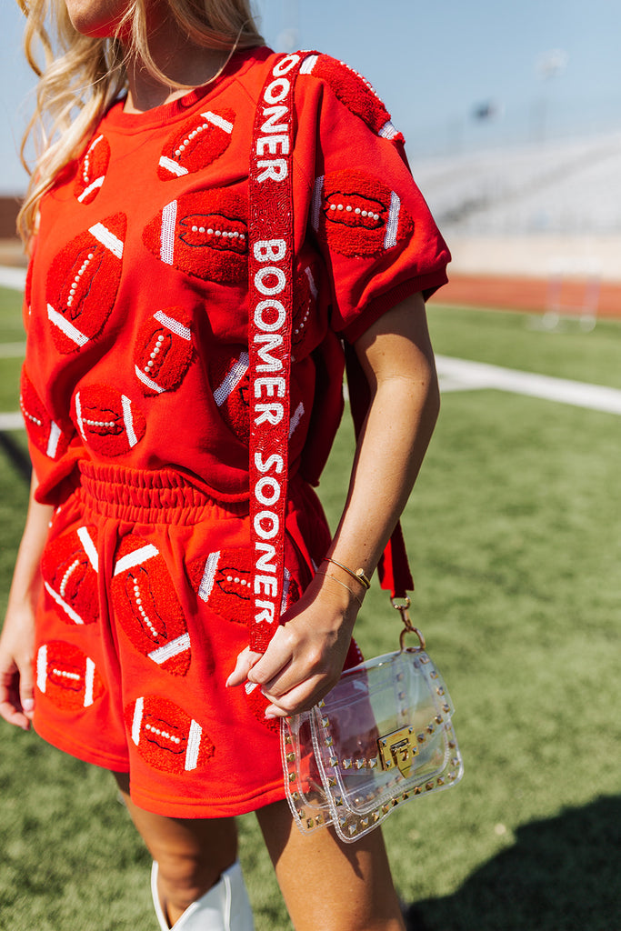 White Boomer Sooner Beaded Bag Strap